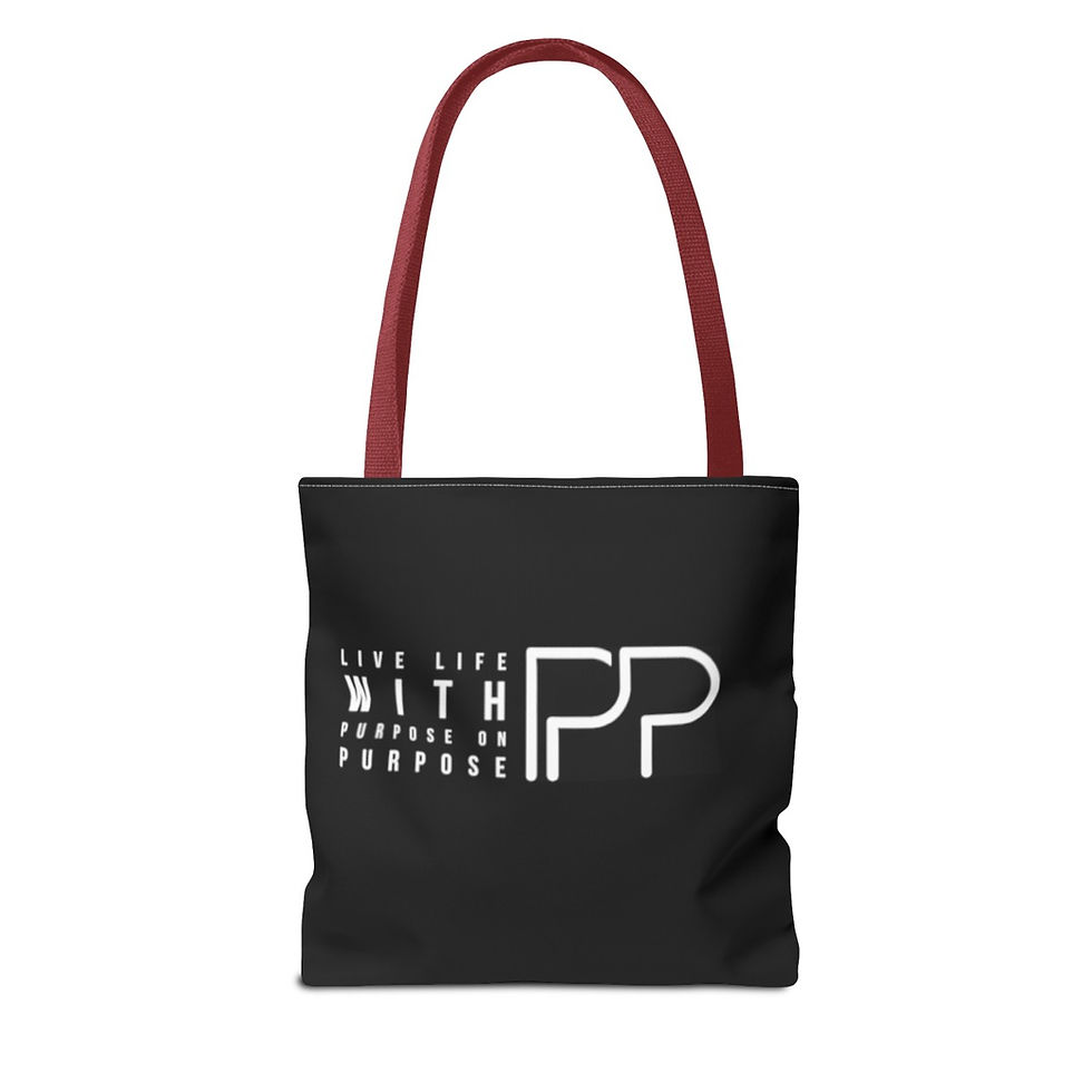 Thumbnail: "Live Life With Purpose On Purpose" BlackTote Bag w/ optional handle colors 