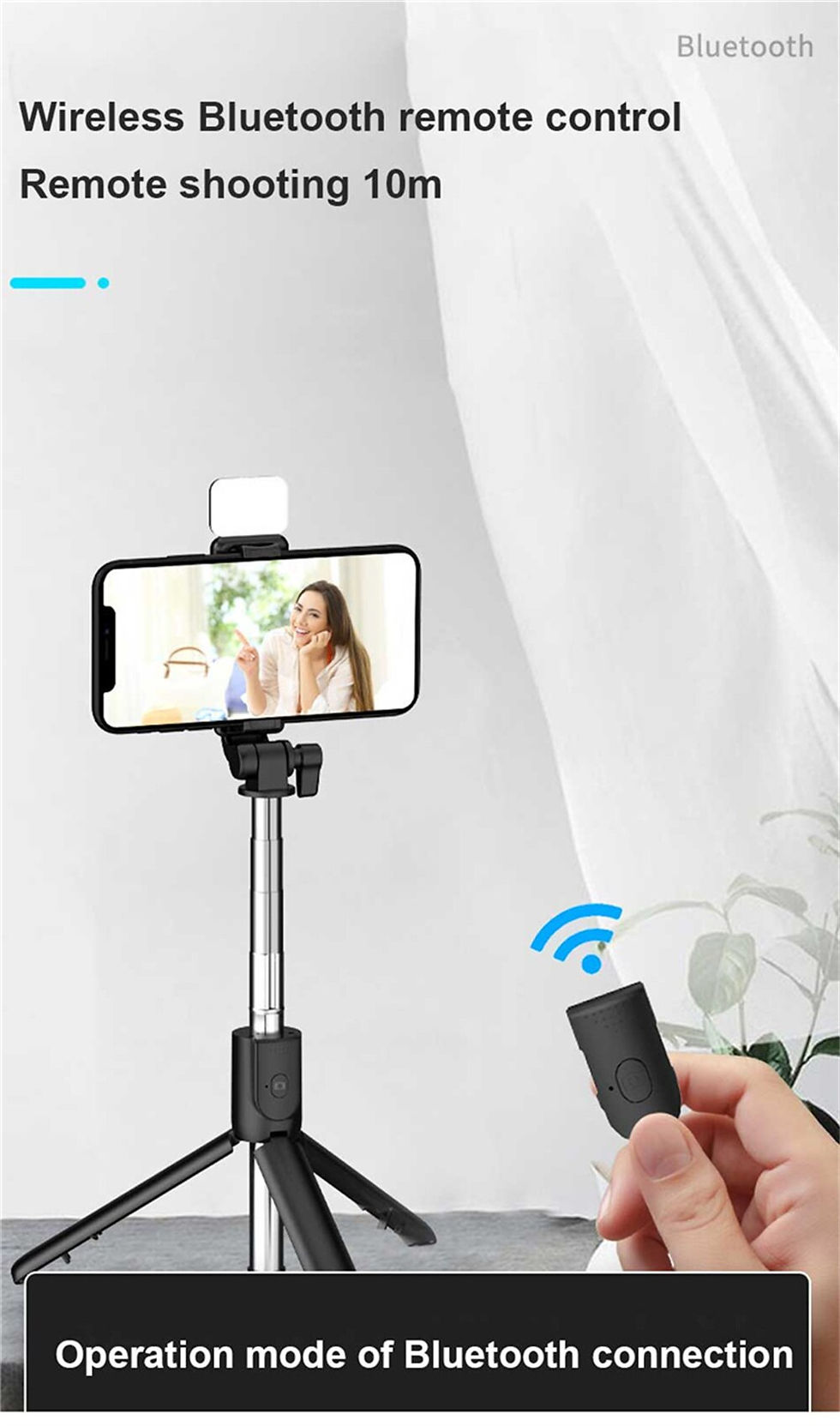 Thumbnail: Bluetooth Selfie Stick Tripod with LED Light & Remote for iPhone & Android