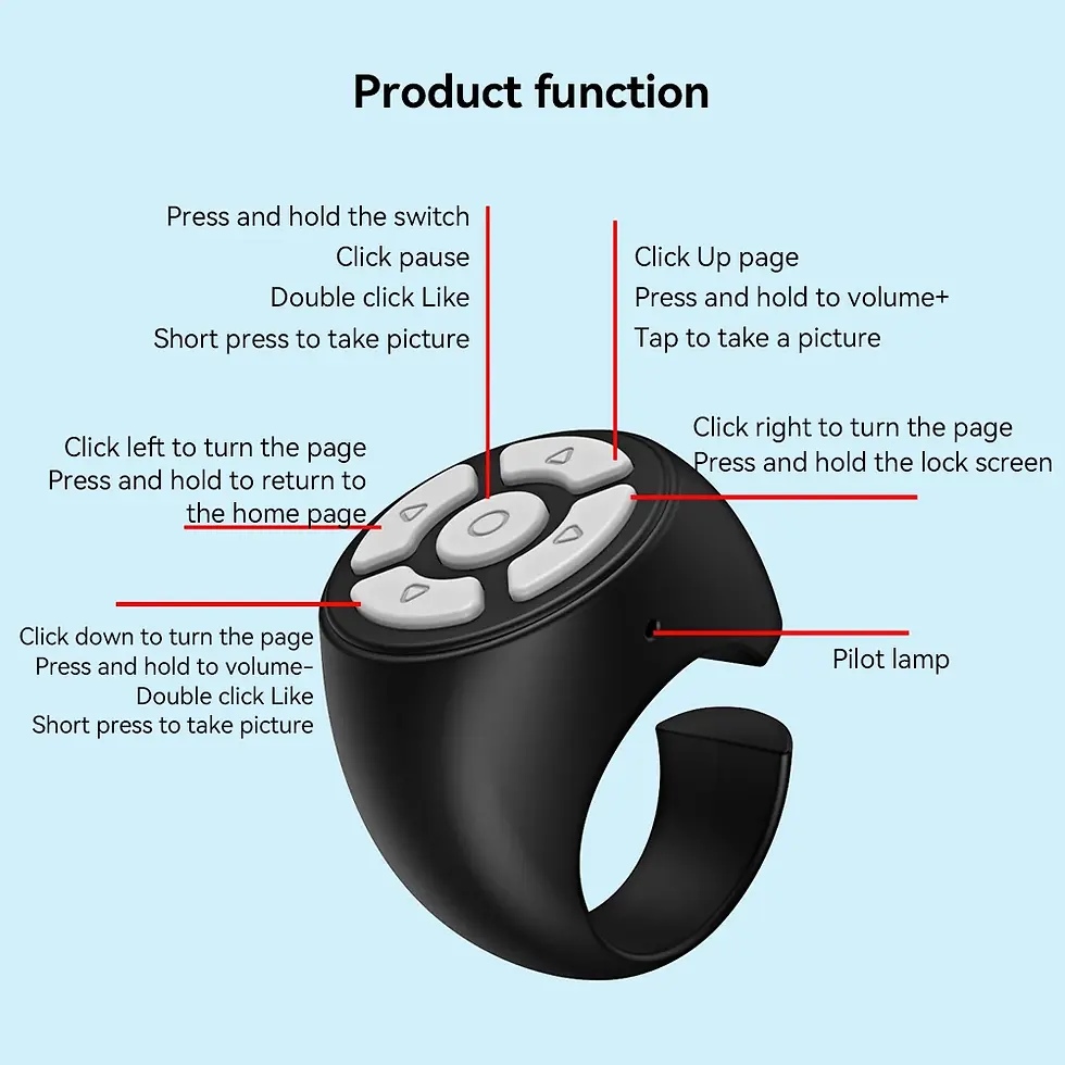Thumbnail: Bluetooth Scrolling Ring Remote for Page Turning, Camera & Phone Control