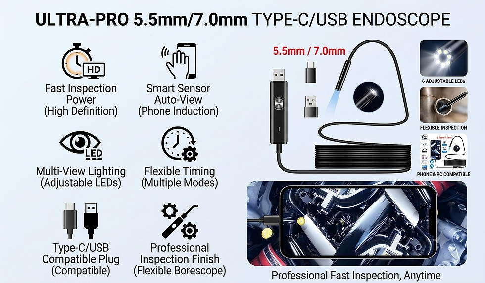 Thumbnail: 5.5/7mm USB-C Endoscope Camera with 6 LEDs for Android, PC Inspection