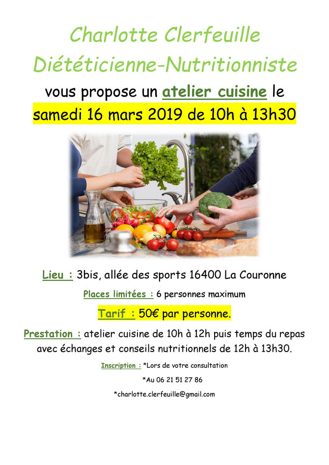 A vos agendas! Prochain atelier cuisine,places disponibles!