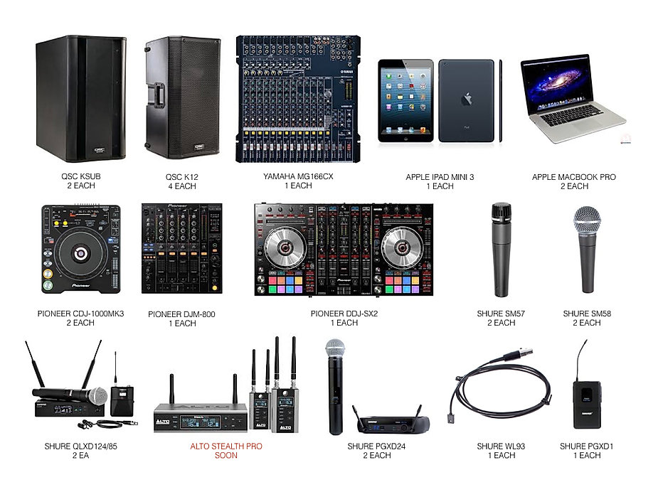 Digital Mixer,DJ Equipment, Best DJ gear, prosound, QSC, Pioneer, MacBookPro, Shure Wireless Mics, QLXD,