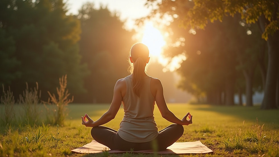 Eye-level view of a person practicing yoga in a serene environment