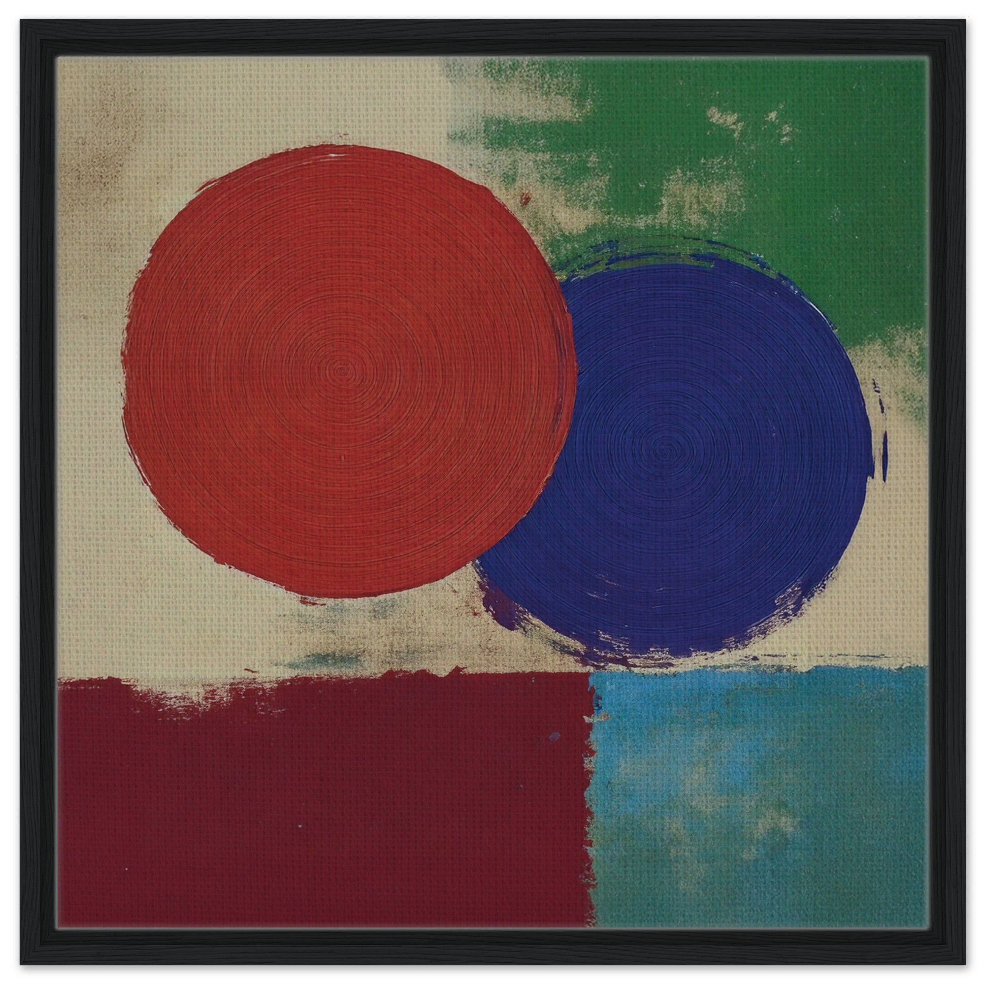 Modern Geometric Abstract Canvas Wall Art – Bold Red and Blue Circles