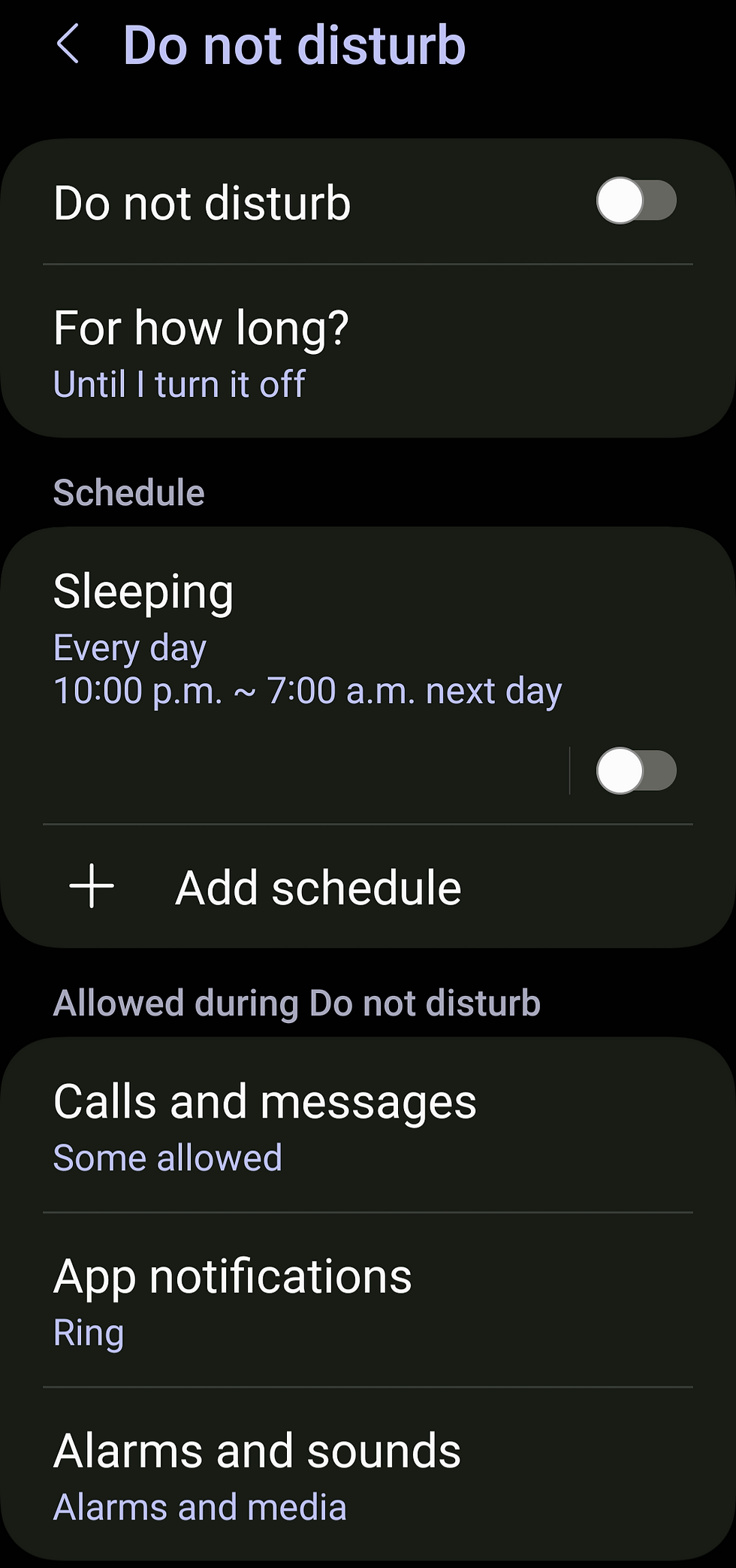 Android Do Not Disturb Settings