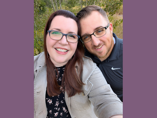 Sara Mecham, owner of I Before E, with her husband.