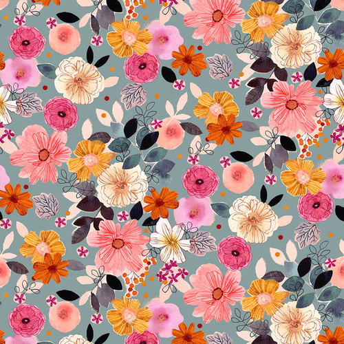 80cm Bolt End Dashwood Studio Flora Flowers in Pale Blue Steel City