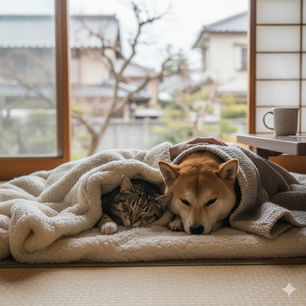 愛おしい犬と猫の様子