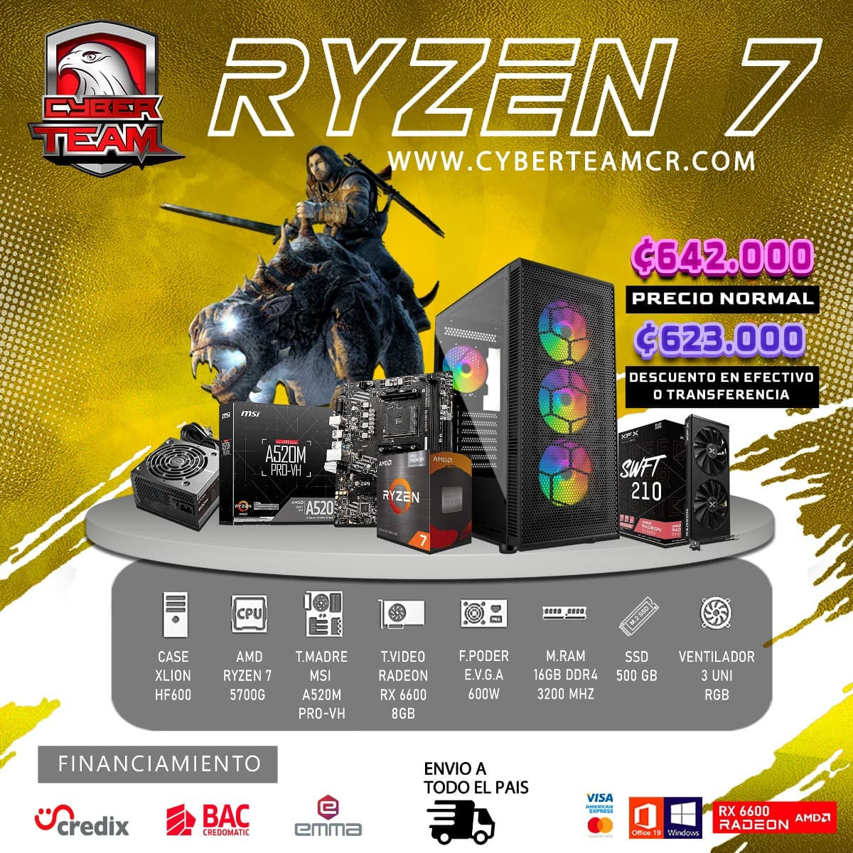 COMPUTADORA AMD RYZEN 7 5700G - RADEON RX 6600 8GB