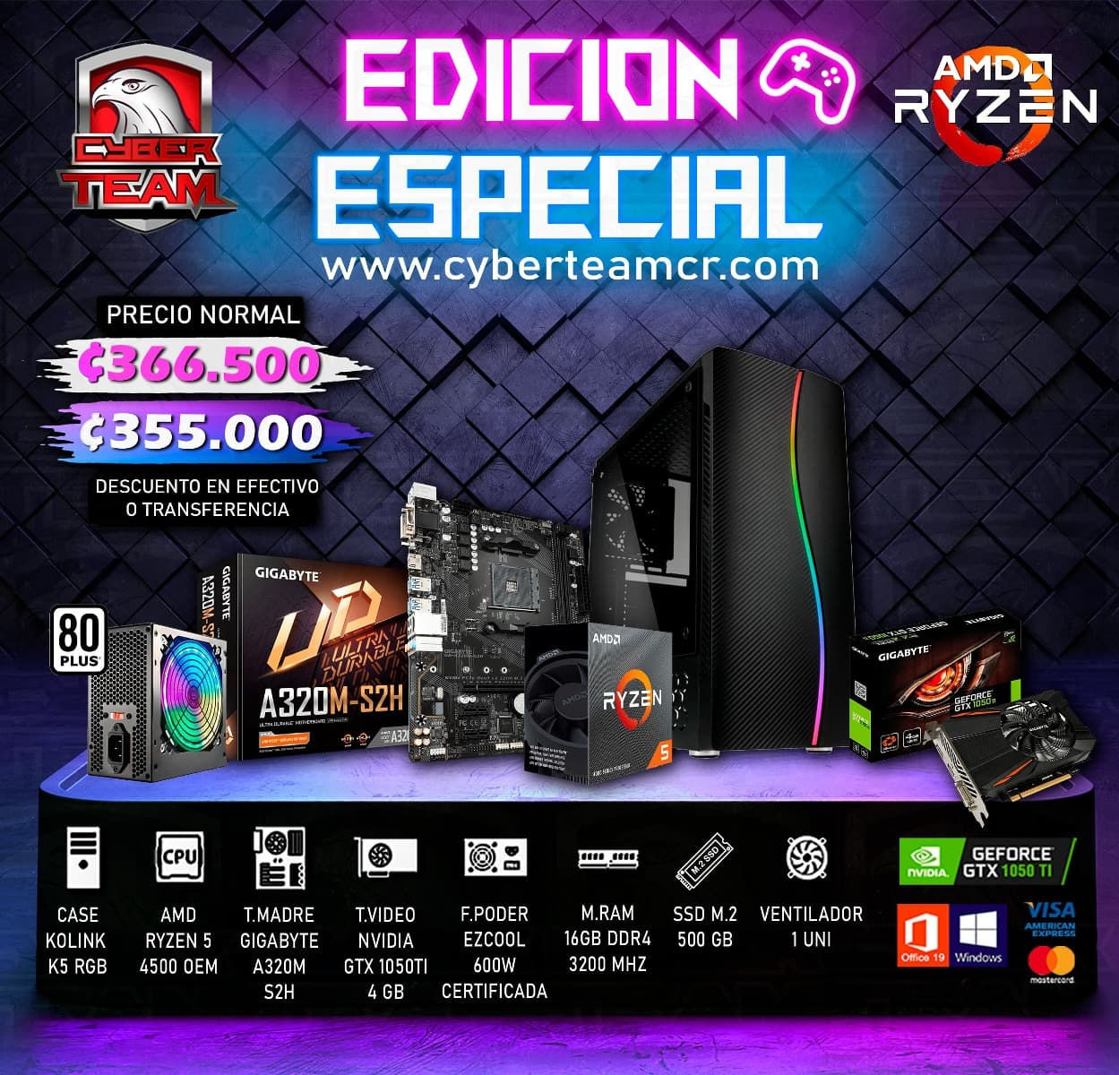 EDICION ESPECIAL AMD RYZEN 5 4500 OEM-GTX 1050TI