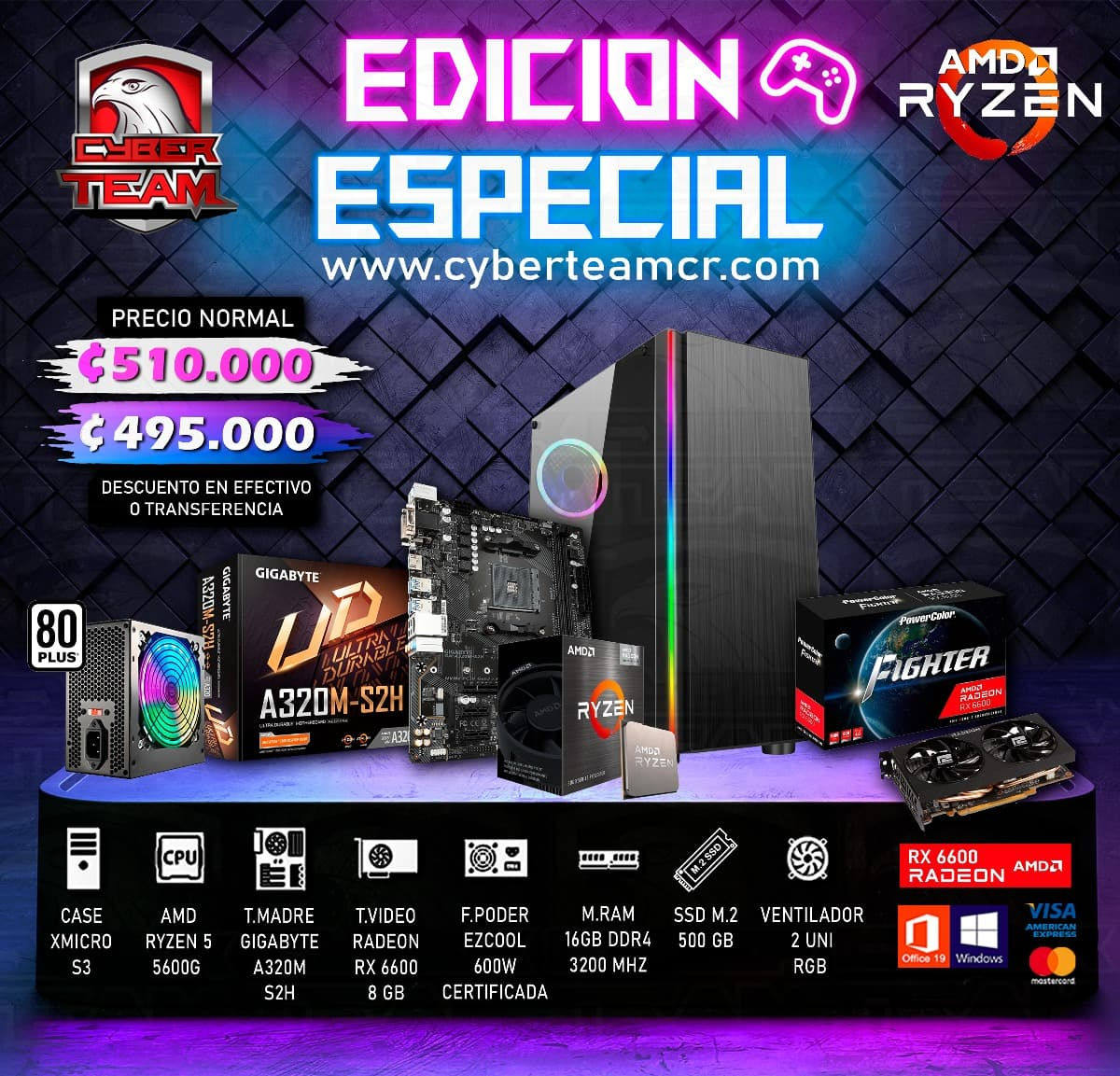 EDICION ESPECIAL AMD RYZEN 5 5600G - RX 6600 8GB