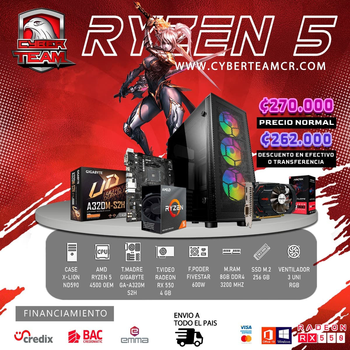 COMPUTADORA AMD RYZEN 5 4500 OEM-RADEON RX 550 4GB
