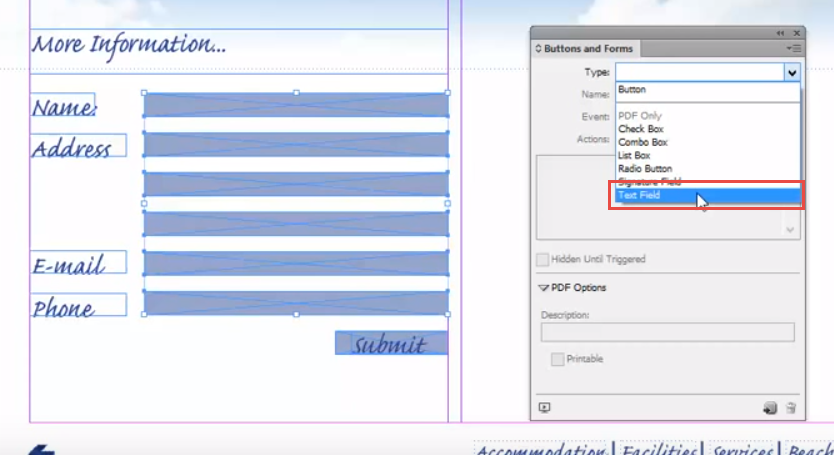 Adobe InDesign form field