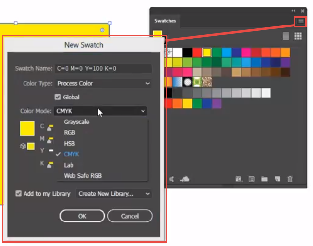 Adding a new solid swatch in Adobe Illustrator