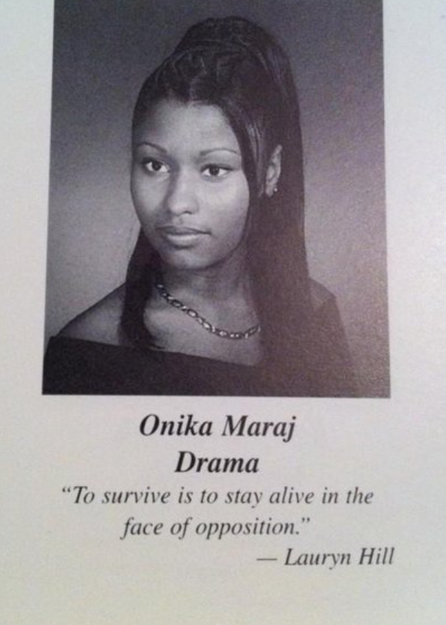 Nicki Minaj's High School Yearbook Photo with Lauryn Hill Quote.