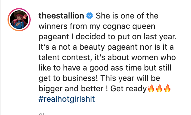 Megan Thee Stallion announces winner of Cognac Queen Pageant. 