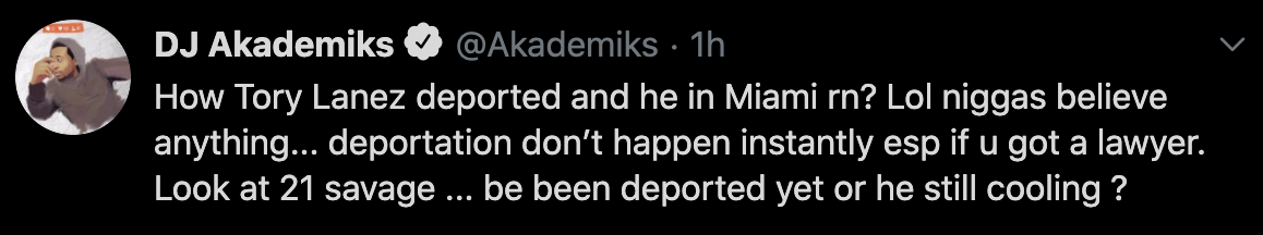 The Neighborhood Talk 2 got a real exclusive regarding Tory Lanez. He has not been deported and is spending time with his family in Florida. He was seen in a McDonald's speaking to a homeless man.
