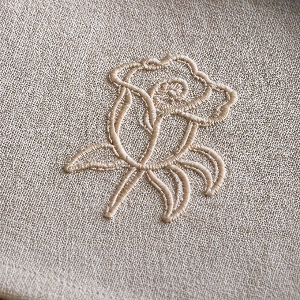 Thumbnail: Détail broderie rose sur serviette en lin lavé naturel