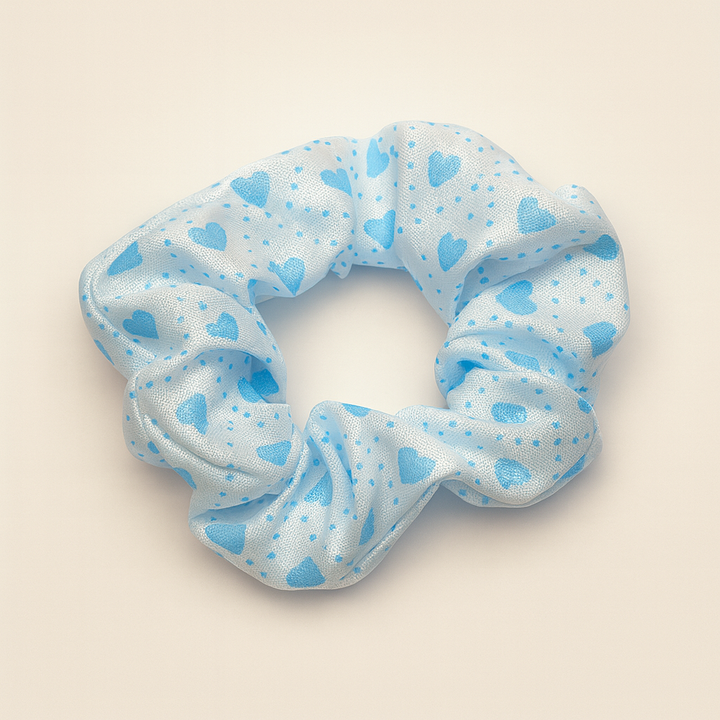 chouchou polyester blanc - Cœurs bleus