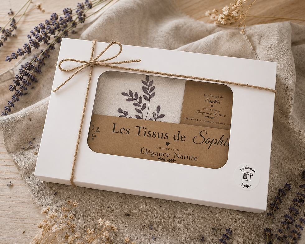 Coffret cadeau de 4 serviettes de table en lin lavé brodées - Collection Elégance Nature- Les Tissus de Sophie