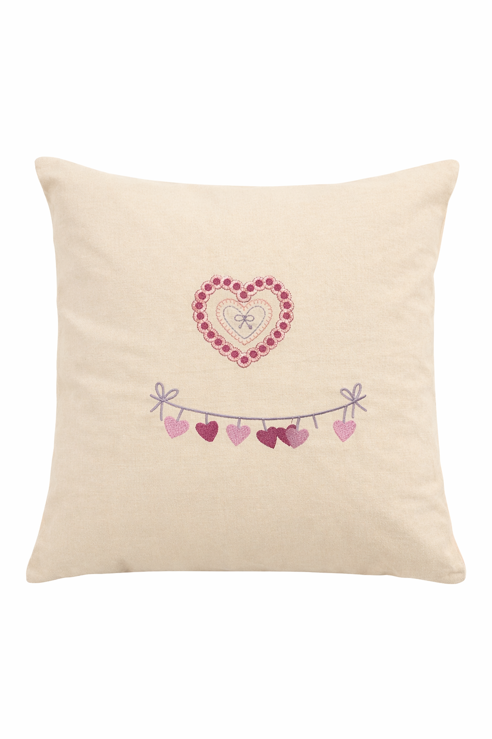Housse de coussin brodée en coton, motif cœurs brodés, format 40 x 40 cm