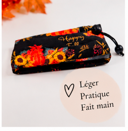 Pochon Halloween Happy Fall fermé avec cordon noir, léger et pratique