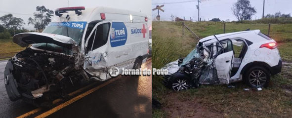 Colisão frontal entre ambulância e veículo deixa feridos na SP-294