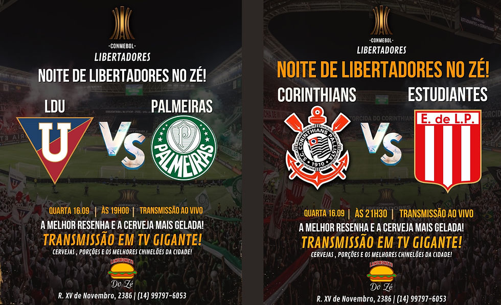 Venha assistir os jogos decisivos da Libertadores na Lanchonete do Zé, hoje!