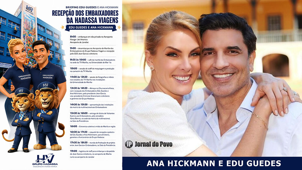 Marília recebe nesta sexta-feira o casal Ana Hickmann e Edu Guedes, Embaixadores da Hadassa Viagens 