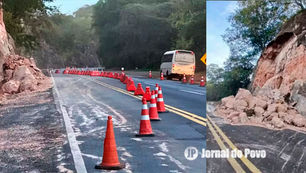 Geólogos vistoriam deslizamento de pedras na BR-153 em Marília. Trecho segue parcialmente interditado