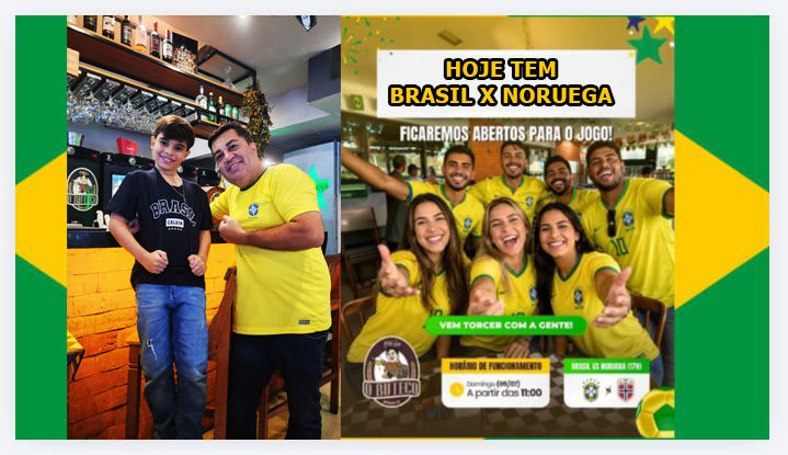 Assista o jogo Brasil X Noruega em ambiente de clima de Copa, chopp e cardápio exclusivo no O Buteco Esmeralda. Vem pra cá!