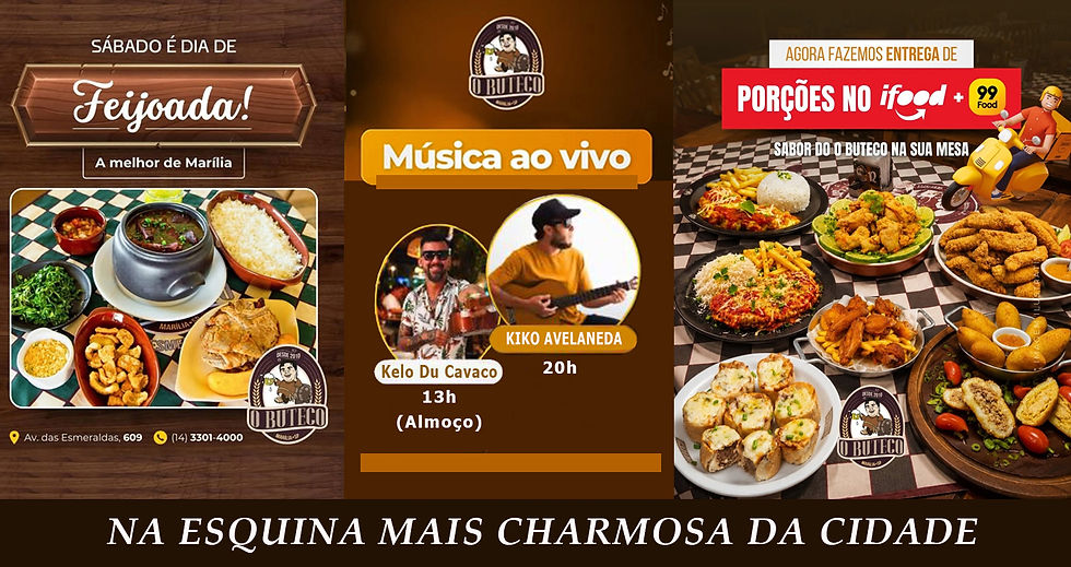 Hoje tem a tradicional feijoada com cardápio variado e música ao vivo no O Buteco Esmeralda. Vem pra cá ou peça delivery