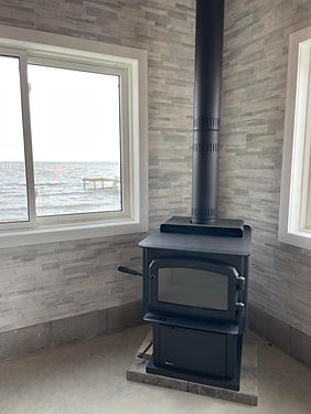 Tiled wood stove surround
