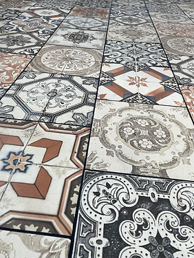 Patterned porcelain tile floor