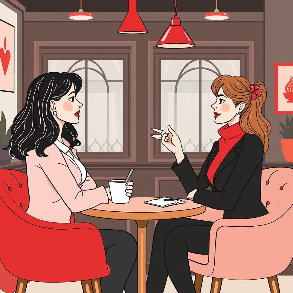 Une session de coaching professionnel individuel entre 2 femmes dans un cadre joli, café e
