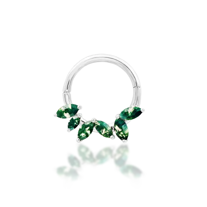 Junipurr Alicia - Moss Agate - Septum and Daith Clicker - Junipurr Jewelery Piercing - UK - White Gold