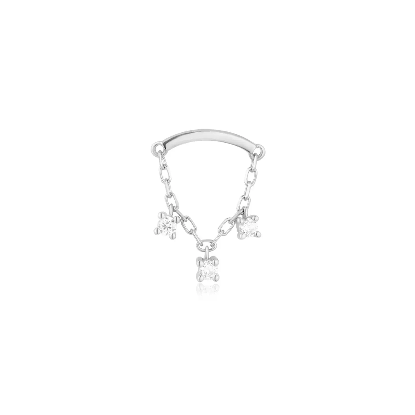 Céleste Threadless End in 14K white gold, showcasing a refined draped chain design with three brilliant CZs.