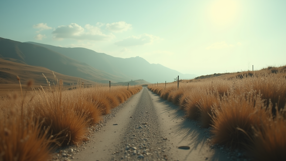 Eye-level view of a serene landscape with a winding path