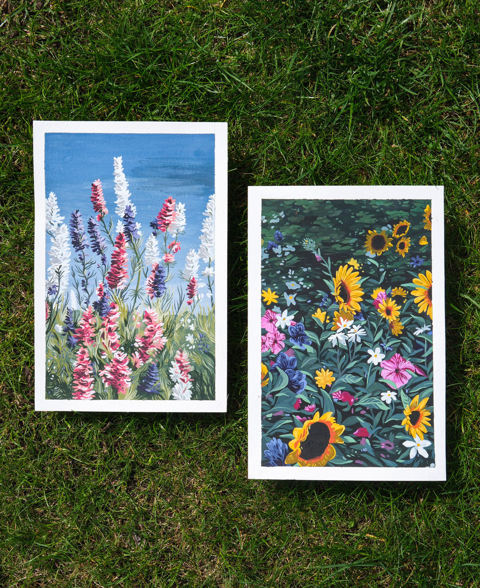 Zwei Gouache Bilder, Blumenmotiv