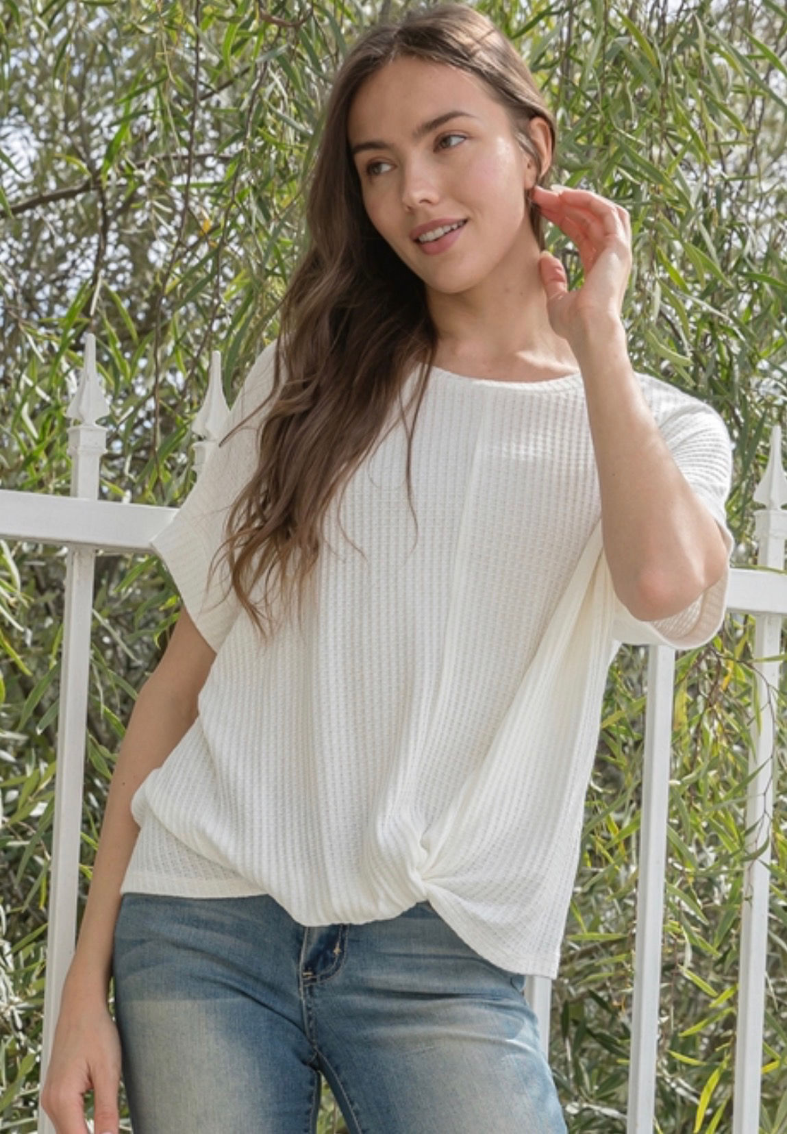 Short sleeve twisted waffle solid top - Ready to ship 