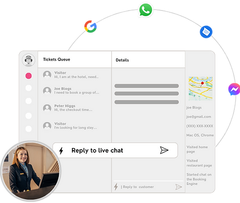 Unified dashboard for the best hotel chatbot featuring integrated live chat and ticketing for hospitality staff teams