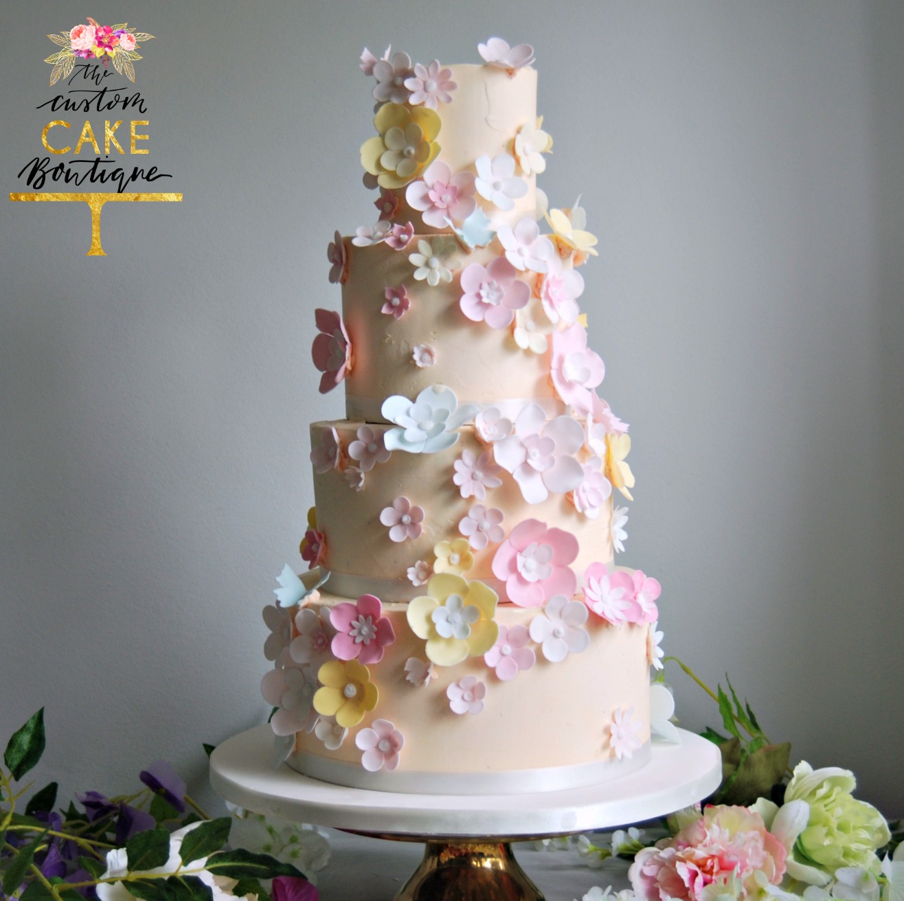 Pastel Sugar Flower Buttercream Wedding Cake