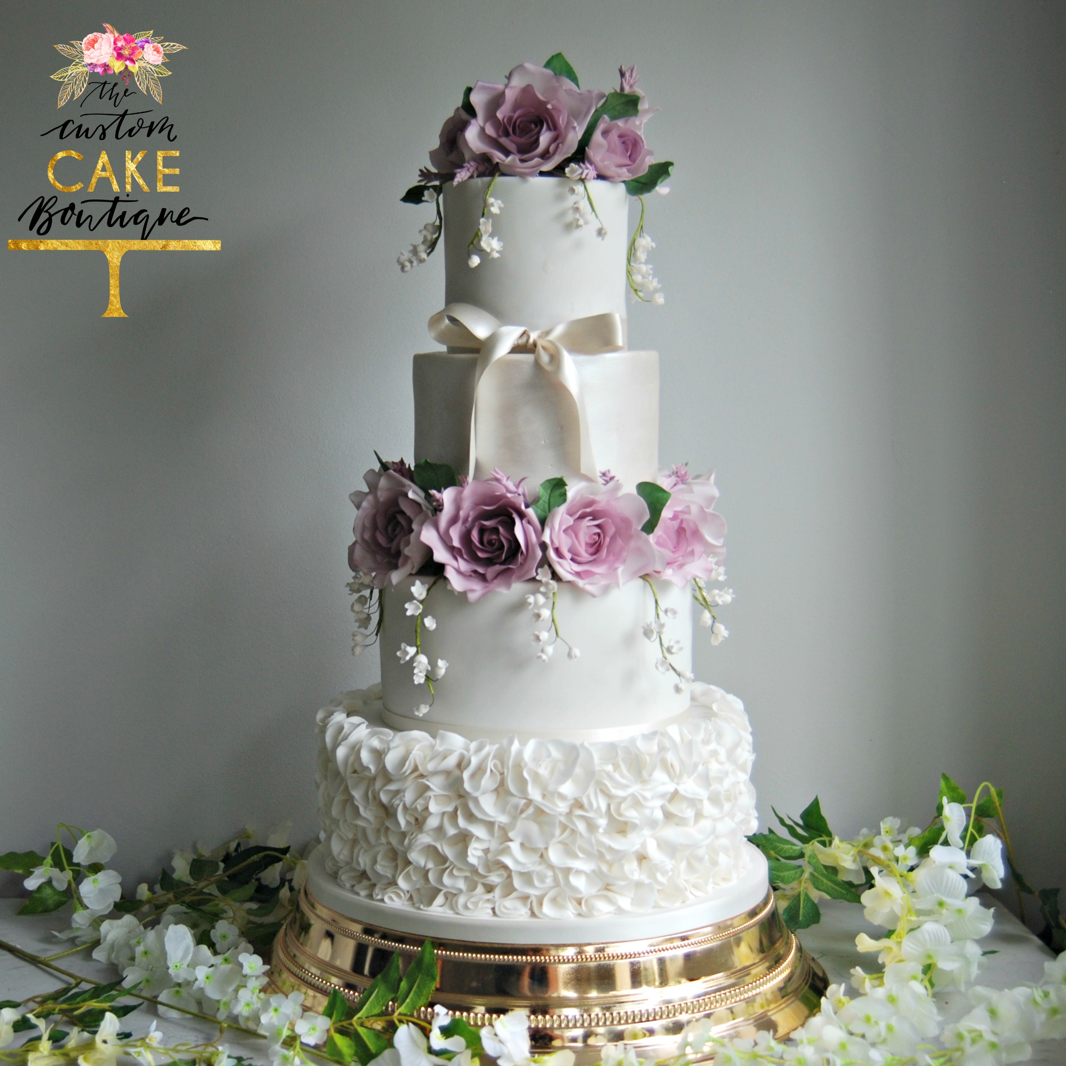 Ruffle & Sugar Roses Wedding Cake L