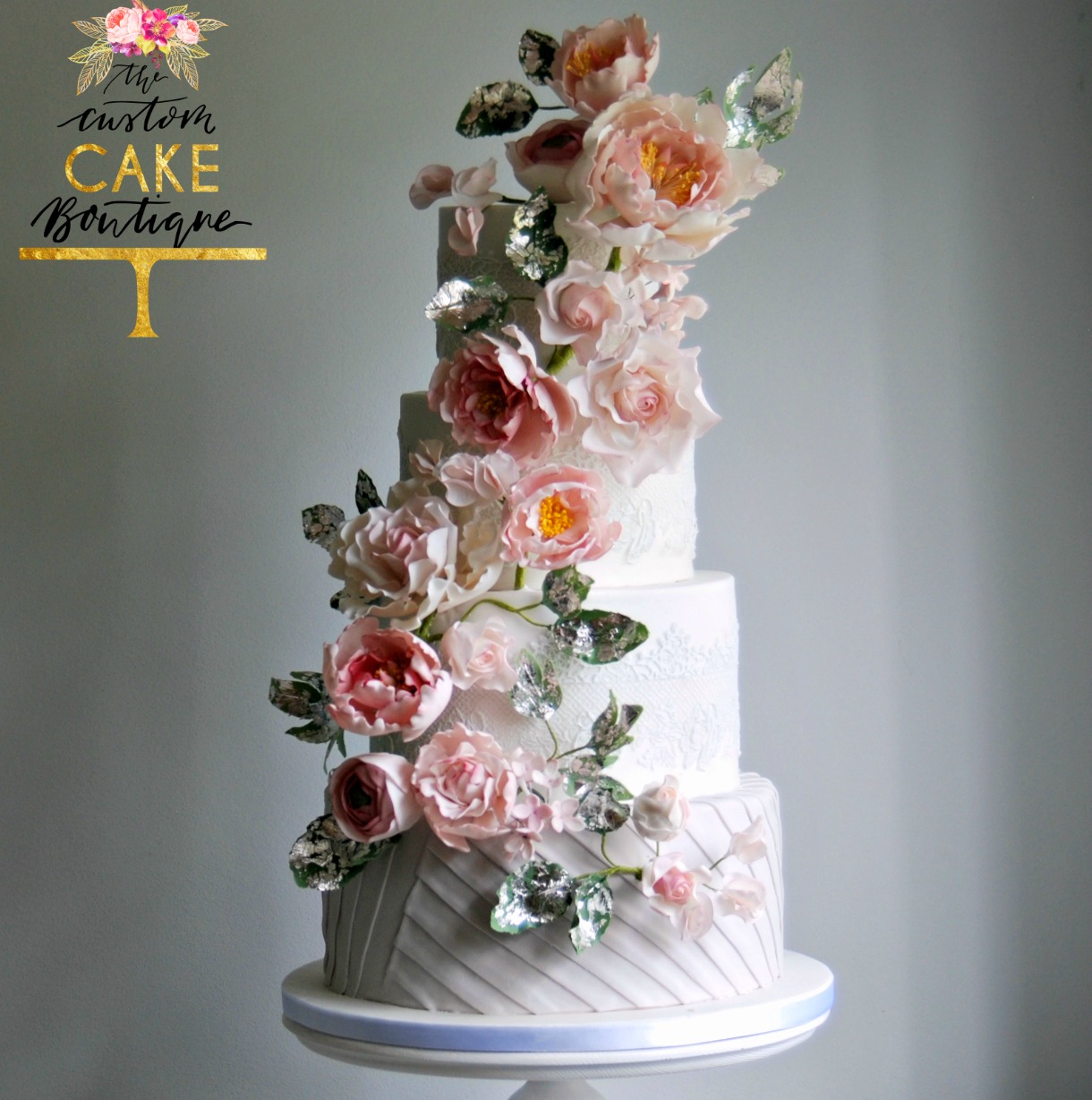 Pleats & Sugar Flower Cascade Wedding Cake L