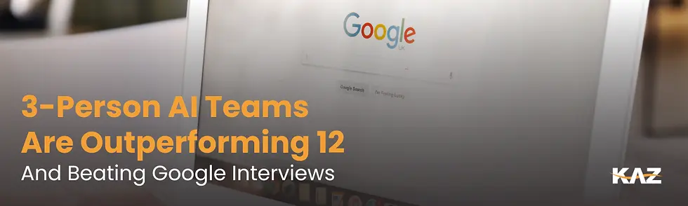 Tiny 3-person team launching product rocket; AI acing coding test on screen