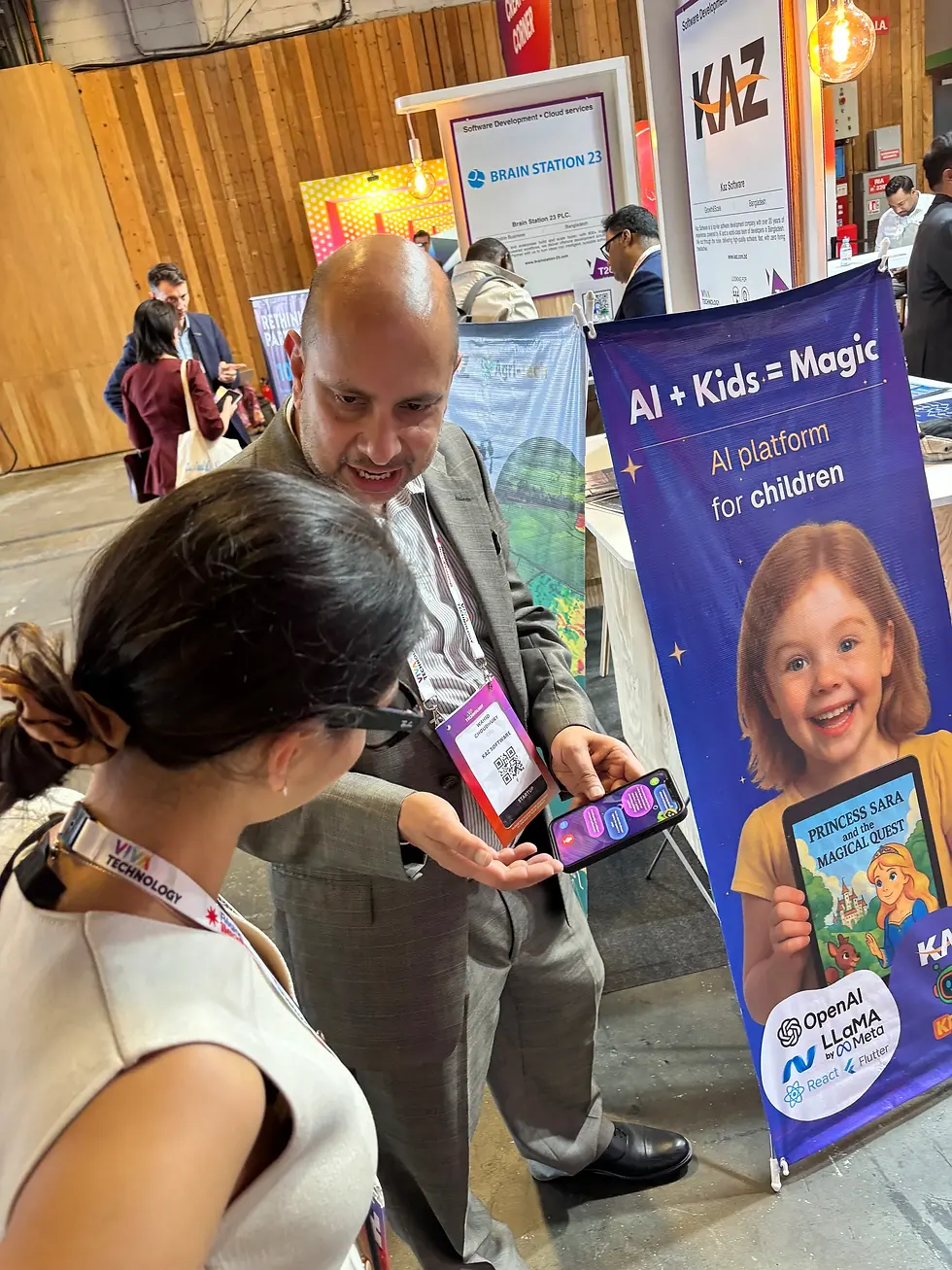 Co-founder Wahid Choudhury live-demoing Kreebo at VivaTech 2025 — sparking conversations around AI, creativity, and the future of edtech for children.