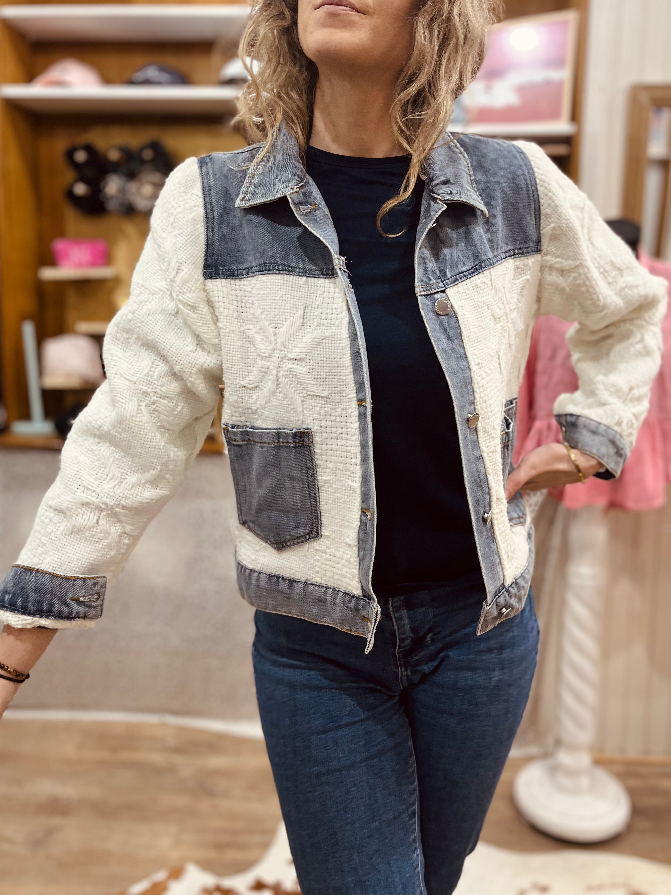 Veste Cocoon T.S - Jean/Plaid Blanc