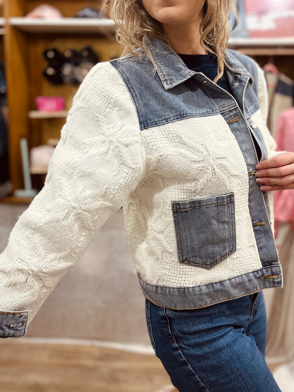 Miniature : Veste Cocoon T.S - Jean/Plaid Blanc