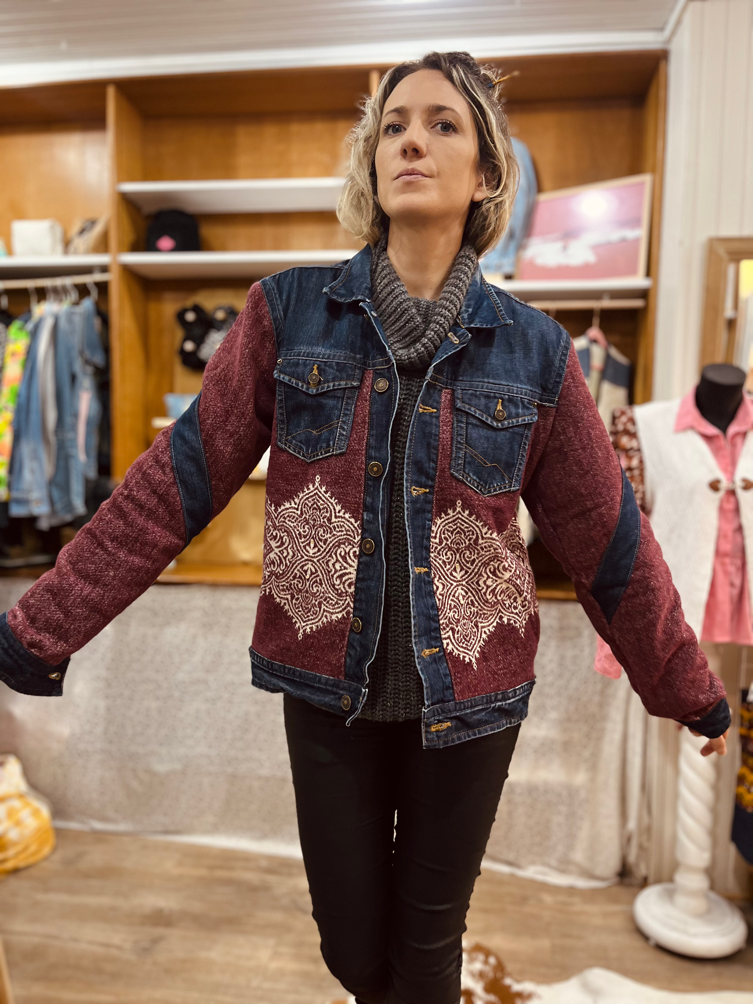 Veste Cocoon T.L - Plaid Bordeaux tissé