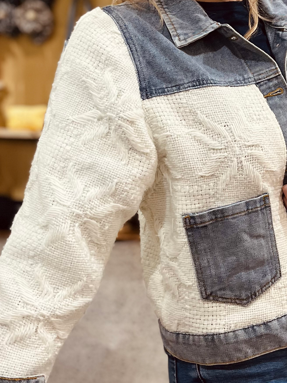 Miniature : Veste Cocoon T.S - Jean/Plaid Blanc
